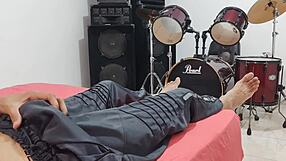 Man strokes his big cock solo in front of camera