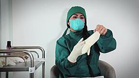 Nurse demonstrates latex gloves fetish in hospital setting