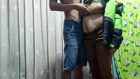 Prank invites delivery girl for bent over fucking and hairy pussy licking. She moans in orgasm.