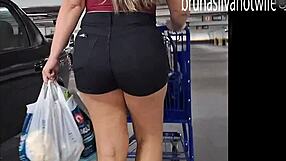 filming a blonde in the market