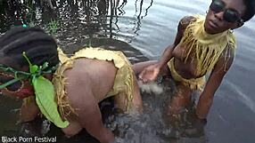 My two African Zulu wives bathe in the village
