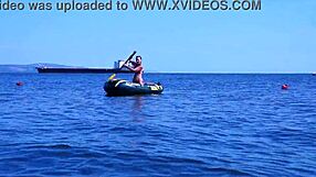 Amateurs in Bikini on Boat in Volga-River Water