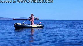 Amateurs in Bikini on Boat in Volga-River Water
