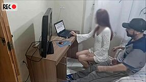 Redhead teen alone at home receives horny repairman on hidden camera