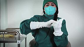 Nurse demonstrates latex gloves fetish in hospital setting