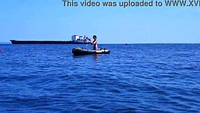 Amateurs in Bikini on Boat in Volga-River Water