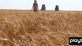 Big-boobed blonde Canadian milf farmer Jenessa Dawn poses naked outdoors