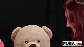 Two aroused lesbians indulge in big teddy bear fantasy play together