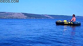Amateurs in Bikini on Boat in Volga-River Water