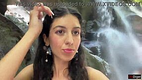 Cum on face in public locker room, then cumwalk at the waterfall 😏