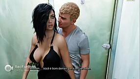 Milf cuckolds husband with his friend in the bathroom, engaging in rough passionate sex while moaning loudly