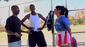 May Lee Takes Two Big Black Cocks In Cheerleader Uniform