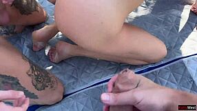 Hardcore Gangbang in the Mountains with Beautiful Brunette Creampie