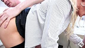 mature blonde secretary handles office tasks