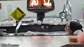 Horny girlfriend lures me into bathtub sex with deepthroat and riding.