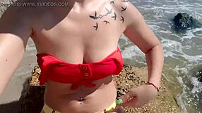 hot blonde girl masturbates publicly playing with pussy on beach