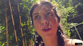 Cum on face in public locker room, then cumwalk at the waterfall 😏