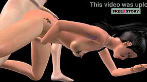 animated cartoon of japanese man and indian woman in doggy style with mutual touching