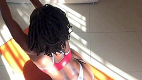 Milf wife gets intense pussy eating from black man after yoga, cums in minutes