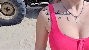 hot blonde girl masturbates publicly playing with pussy on beach