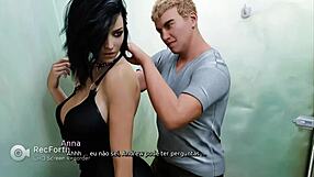 Milf cuckolds husband with his friend in the bathroom, engaging in rough passionate sex while moaning loudly