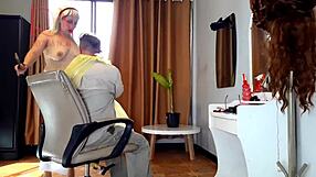 Nudist Barbershop Nude Lady Hairdresser In Apron Security Camera Client Surprised