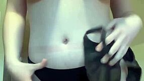 18yo Amateur with Pale Huge Natural Tits Cums Hard All Over Her Stuffed Panties