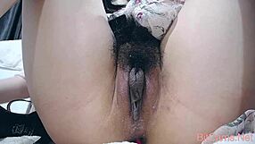 Quarantine girl teases her hairy pussy on webcam