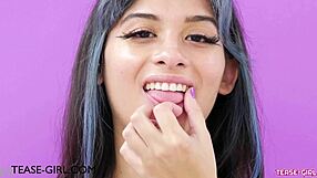 sweet teen model tenderly caresses her body in photoshoot