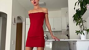 Woman In Red Delivers Intense Blowjob To Man