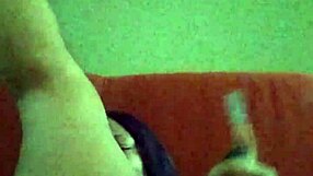 Black ebony woman with hairy pussy makes herself creamy by rubbing intensely.