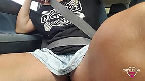 nippleringlover playing with pierced nipples in the car