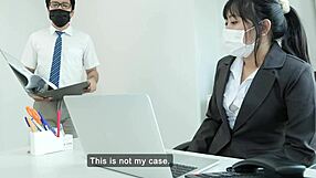 office female manager tries to seduce her staff in office