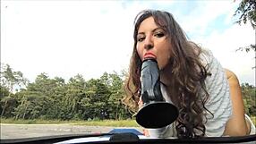 The 18-Year-Old Polish Brunette Rides Cowgirl On The Car Hood In Public, Masturbating With A Dildo Until She Orgasms Wetly