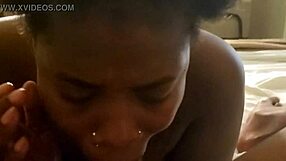 Feeling intense pleasure as I wake this big black cock with my mouth.