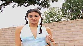 Slender pigtail teen enjoys stranger's dick