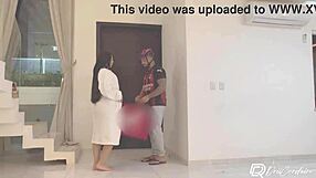 Seduced delivery guy after food order, creampied his big cock