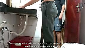 maid gets caught in bathroom while sucking boss's cock and taking it doggystyle