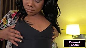 Ebony tranny tugging on her cock