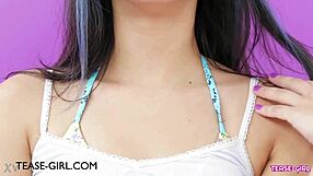 sweet teen model tenderly caresses her body in photoshoot