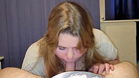 Cute chubby stepsister in a rose bra first time swallows hard cock deep and takes cumshot.