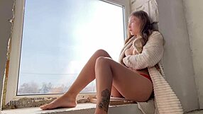 Public Masturbation by the Window Seducing Passers-By