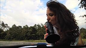 The 18-Year-Old Polish Brunette Rides Cowgirl On The Car Hood In Public, Masturbating With A Dildo Until She Orgasms Wetly