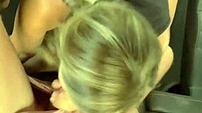 blonde babe enjoys ass licking and footjob in car