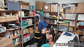 Brunette teen with glasses faces hardcore police uniform action in hd.