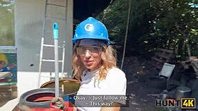 I fucked the old hunter for my salary in public