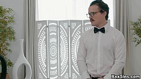 Hey, robby dives under the bride's wedding dress for some hidden fun