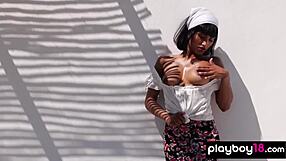 I'm Angel Constance, petite Asian babe, squeezing an orange on my perfect tits, oops