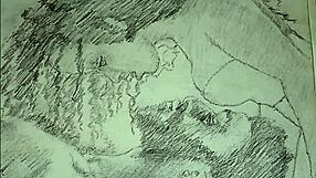 Artistic Sketch Depicting Foreplay In Lingerie.