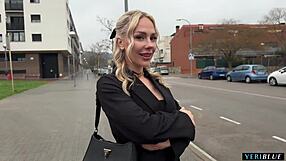 I fuck a blonde girl intensely in the middle of the public street